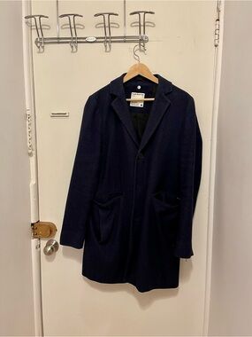 Frank & Oak Navy Single-Breasted Wool Coat
